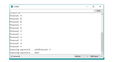 Display of Serial monitor on how Arduino Uno working on checking the Password