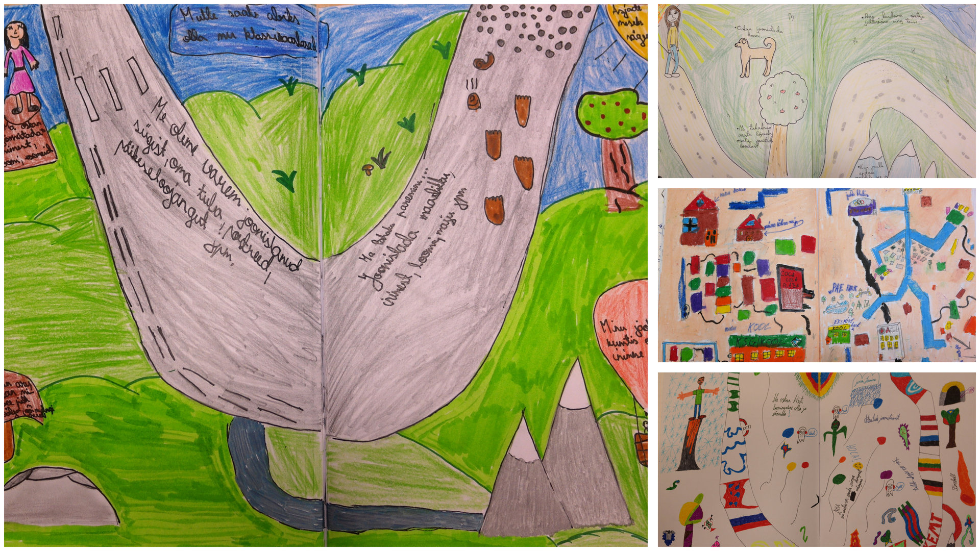 Examples of four 5th grade students’ solutions for setting one’s own individual goal in art. First author’s photographs from 5th grade art journals.