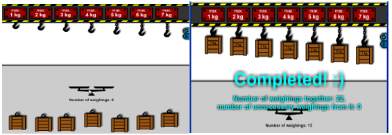 Start and successful end of sorting game on the third level