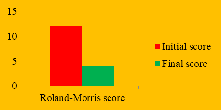 The Roland-Morris Low Back Pain and Disability Questionnaire (Initial and final scores) –Athlete C.T. – dorso-lumbar scoliosis