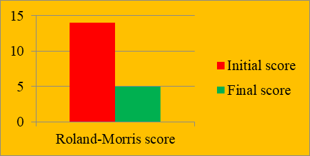 The Roland-Morris Low Back Pain and Disability Questionnaire (Initial and final scores) – Athlete R.F. – dorso-lumbar scoliosis