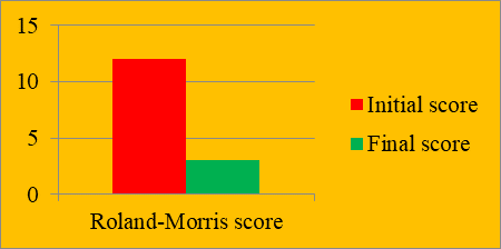 The Roland-Morris Low Back Pain and Disability Questionnaire (Initial and final scores) – Athlete D.I. – dorso-lumbar scoliosis