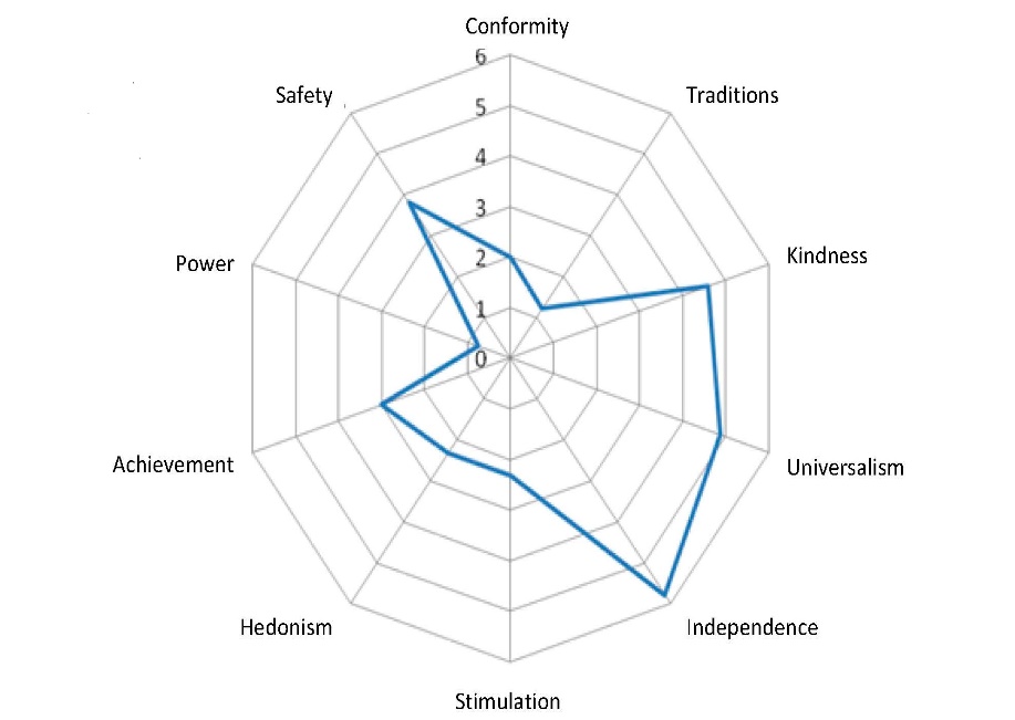 The distribution of rank values according to the bipolar axes of Respondent no.82