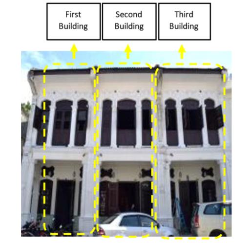 The Façade of the Traditional Courtyard Shop-houses No.3, 5, 7. Source: Field Work