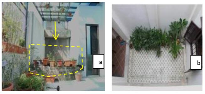(a) The Water Fountain at roof garden of shop-houses No. 3 and 5. (b) Potted Plants at the Courtyard of Shop-house Lot.5 Source: Modified from Measured Drawing (2016).