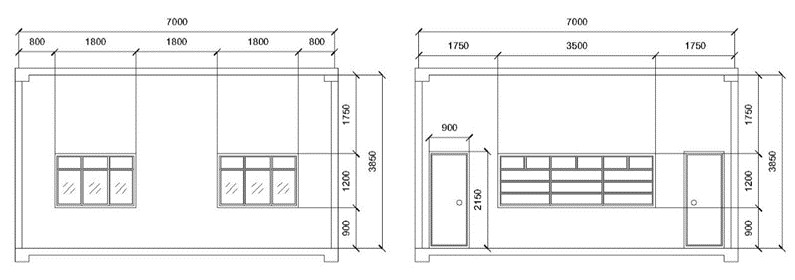 Side elevations of Classroom One and Two