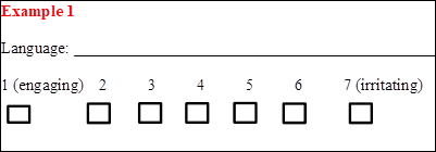 A part of the answer sheet – semantic differential