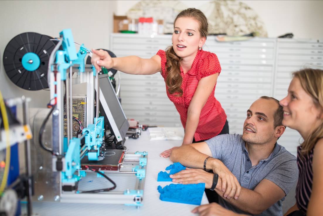 A modern type of low-cost 3D printer at the Department of Geoinformatics, Palacký University Olomouc. One tactile map (size 20 to 13 cm) is printed within a few hours according to the required detail of the printing (resolution).