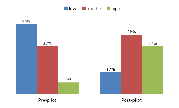 Results of the pilot group before and after the pilot