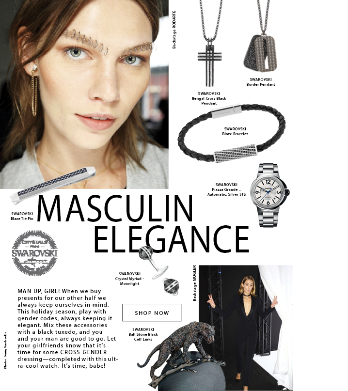 Masculine elegance ("Swarovski Elements Online Magazine:http://crystals.swarovski.com/magazine/2014/issue36/Masculin_Elegance.en.php ", May 2015) 
