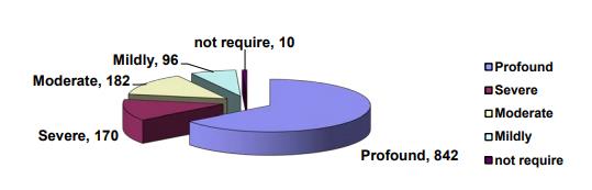 Distribution of cases according to the degree of disability for 2015 Source: DGASPC Bihor).