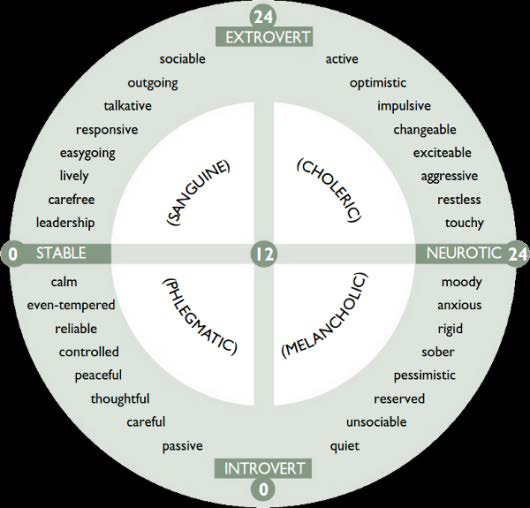 Fig. 3. Temperamental types according to the Eysenck Test