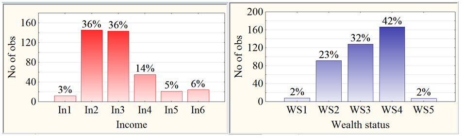 Bivariate histogram of the frequency of income and wealth status