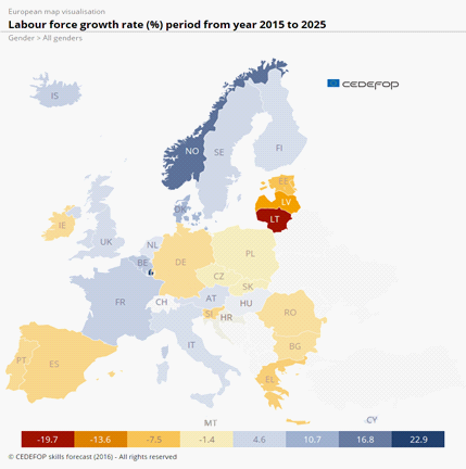 Labour force growth rate% period from year 2015-2025 (source: European Centre for the Development of Vocational Training-CEDEFOP)