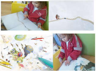 Fig. 3. Pages of El globus groc, by Charlotte Dematons. Only in one of them the white colour represents snow.