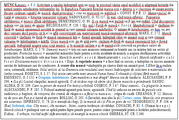 Fig. 1 DEX entries for ‘muncă’ – noun category 