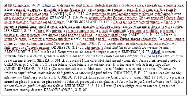 Fig. 2. DEX entries for ‘a munci’ – verb category 