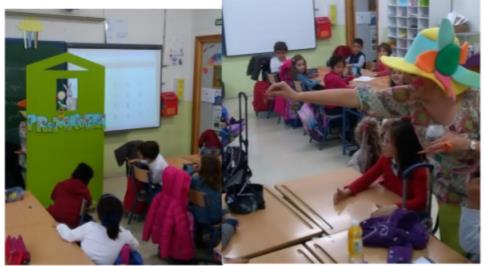 Photographs taken by a primary teacher in training on his blog: a mother in costume (right) and a puppet theatre (left) for learning about and playing with the seasons of the year (Source: Martín, 2017) 