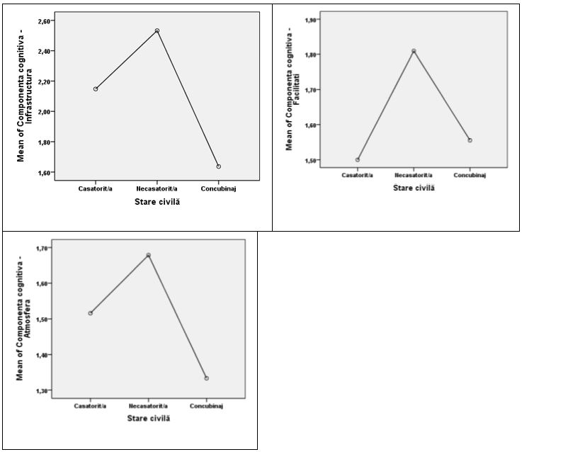 Graphical representation of average scores for the cognitive perceptions based on the marital status