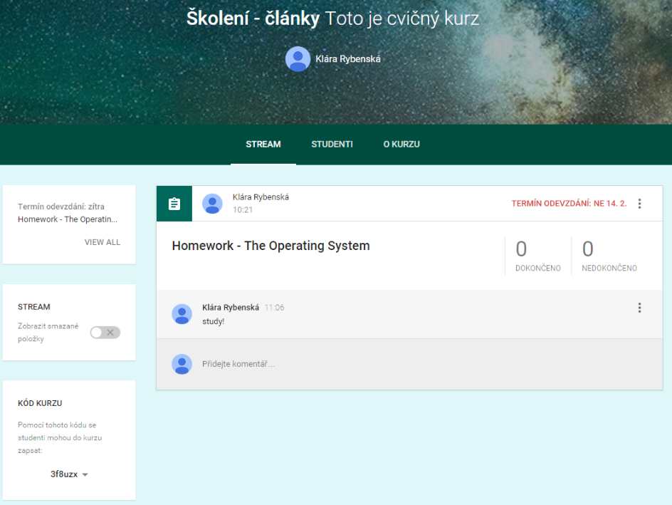 Google Classroom in a web browser Google Chrome (Windows 7)