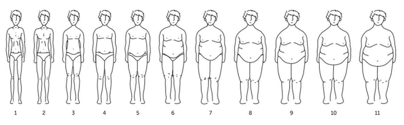 Stunkard's figure rating scale with corresponding mean body mass index