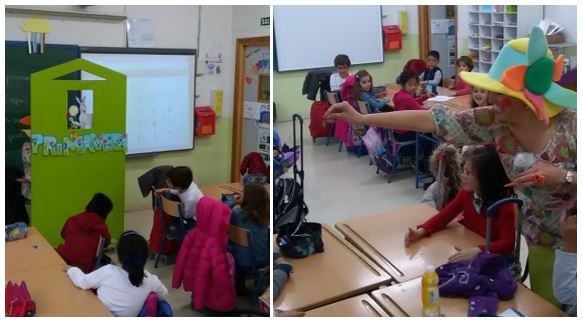Photographs taken by a primary teacher in training on his blog: a mother in costume (right) and a puppet theatre (left) for learning about and playing with the seasons of the year (source: Martín, 2017)