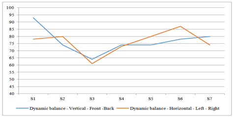 PES students dynamic balance performance score (%)