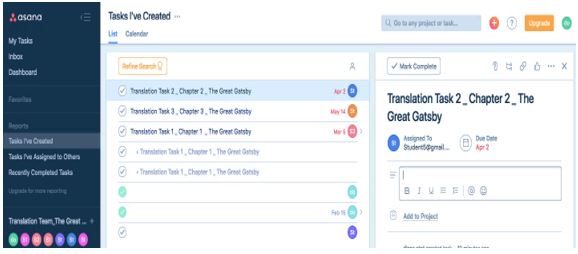 Tasks assignment via Asana software