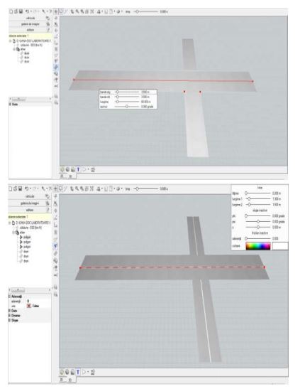 a- Roadway design, b- the setting of the longitudinal markings