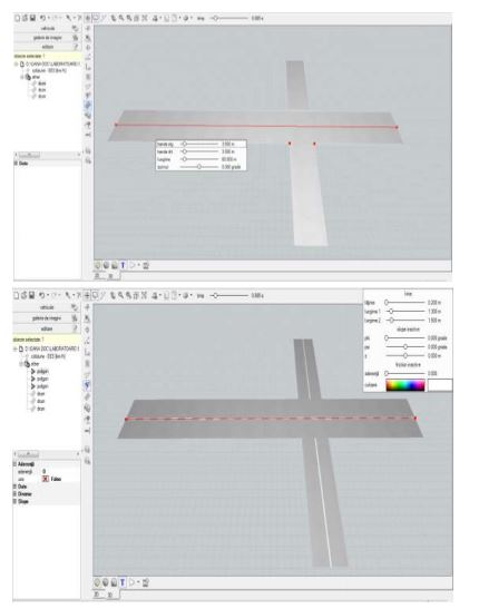 a- Roadway design, b- the setting of the longitudinal markings 