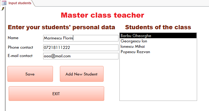 User interface for student identification entry