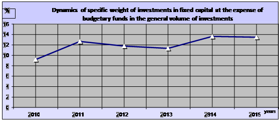 Dynamics of the share of budgetary investment in Irkutsk oblast in 2010–2015