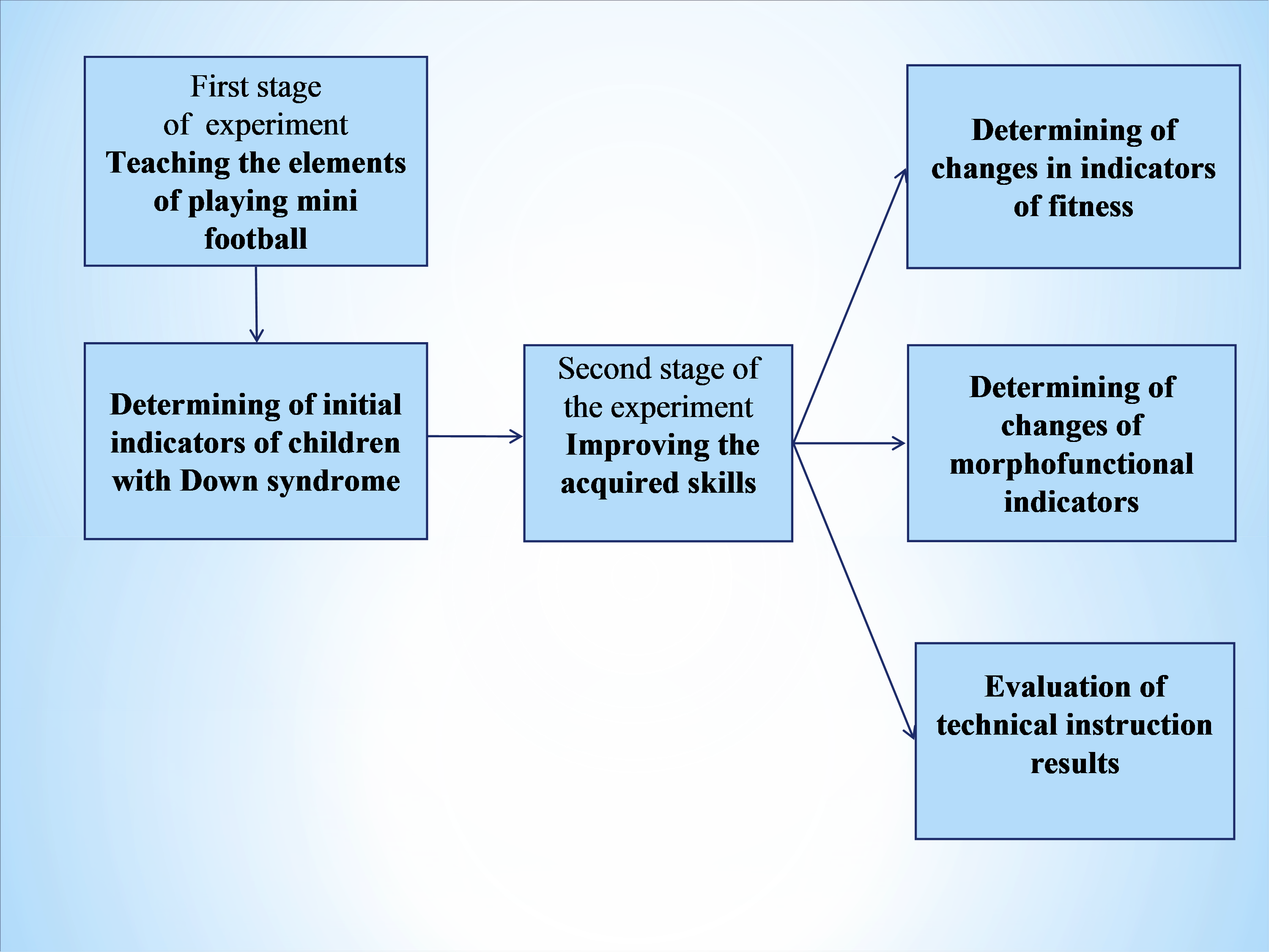 The model of the experiment on studying the impact of football on the
							development of children with Down syndrome.