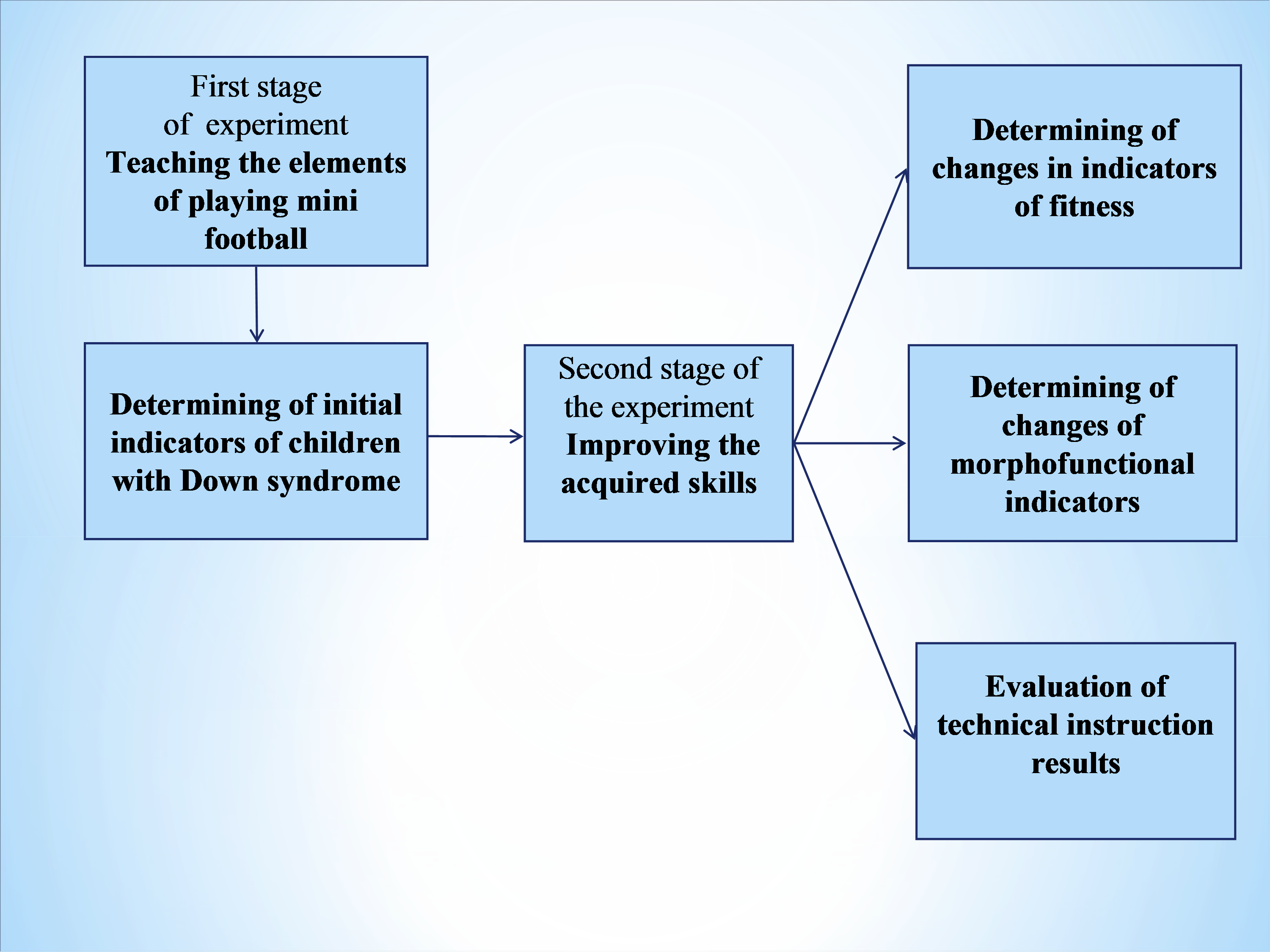 The model of the experiment on studying the impact of football on the
							development of children with Down syndrome.