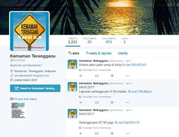 A screenshot of Kemaman Terengganu (@Kemaman) Twitter that showed tweets on flood latest information