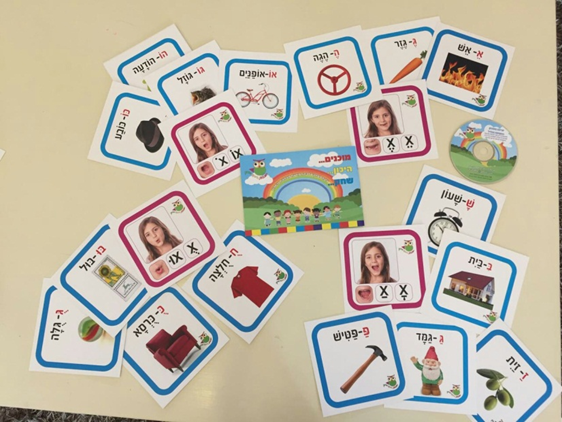 Presents the cards arranged according to the five Hebrew language sounds.
