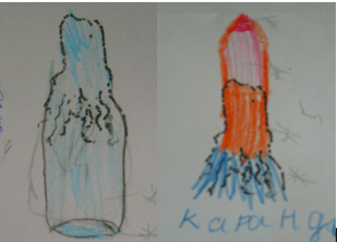 “Bottle” and “Pencil”. The titles given by the children gifted in art