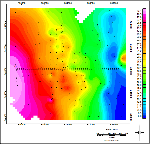 Figure 02. Bouguer gravity map which composites of several residual and regional anomalies plus noise with the plot of located station