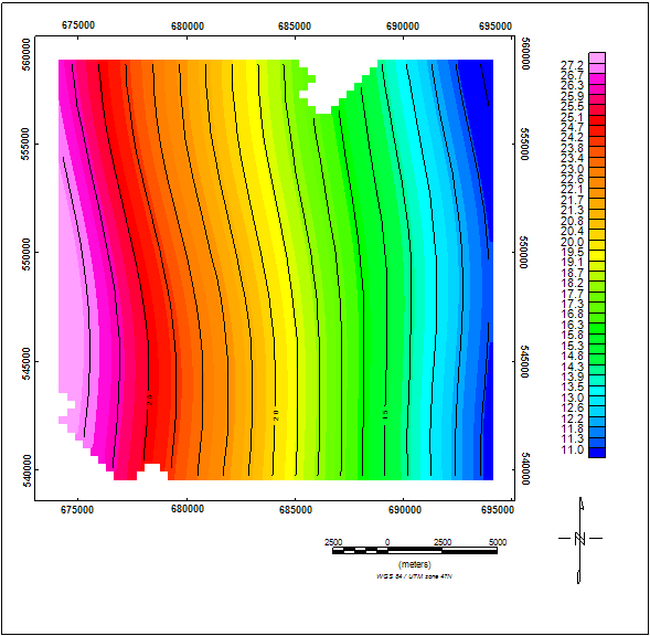 Figure 03. Regional gravity anomaly map of study area and it shows a steady change of gravity anomaly from west to east